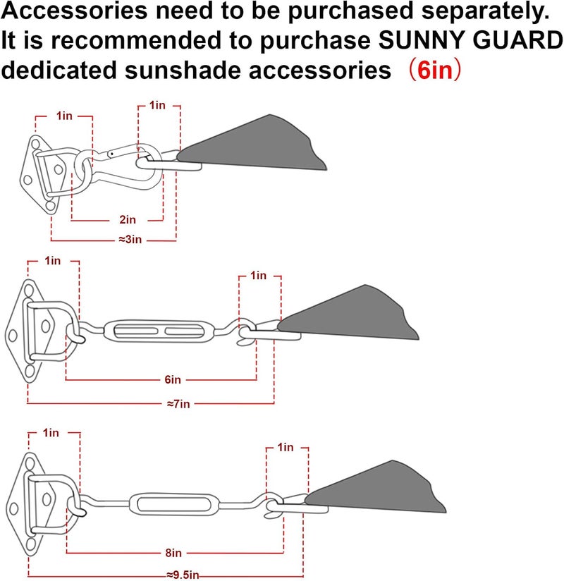 SUNNY GUARD Sun Shade Sail 304 Stainless Steel Hardware Kit 6 Inch for Triangle Shade Sail Installation for Backyard Yard Deck Patio Garden - Image 4